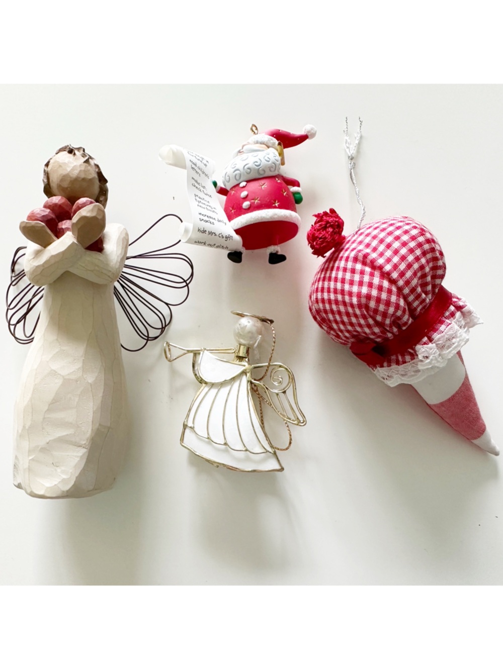 Lot of random Vintage Christmas ornaments and Willow Tree “Good Health” Figurine